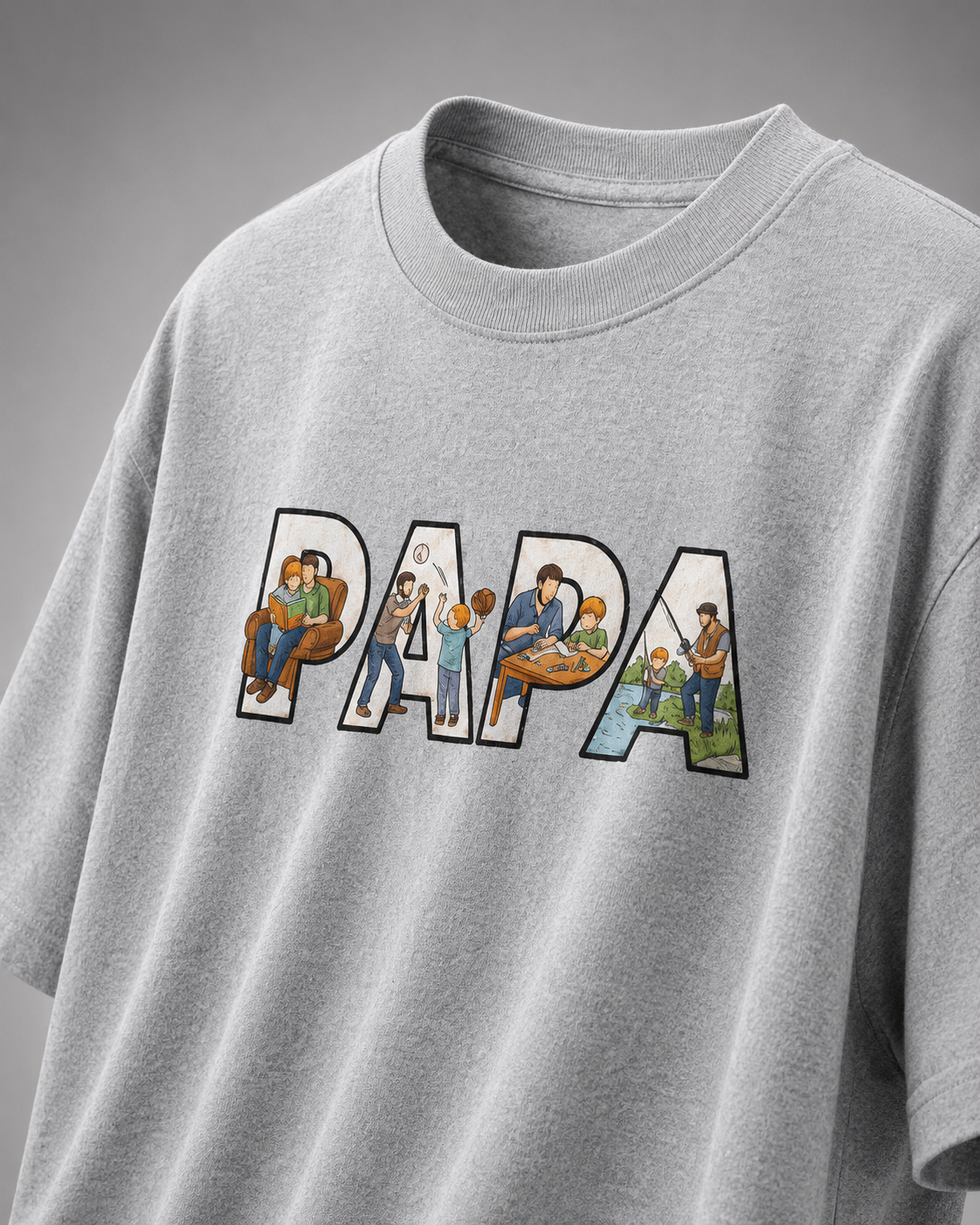 oversized T-shirt with PAPA graphic Grey Melange