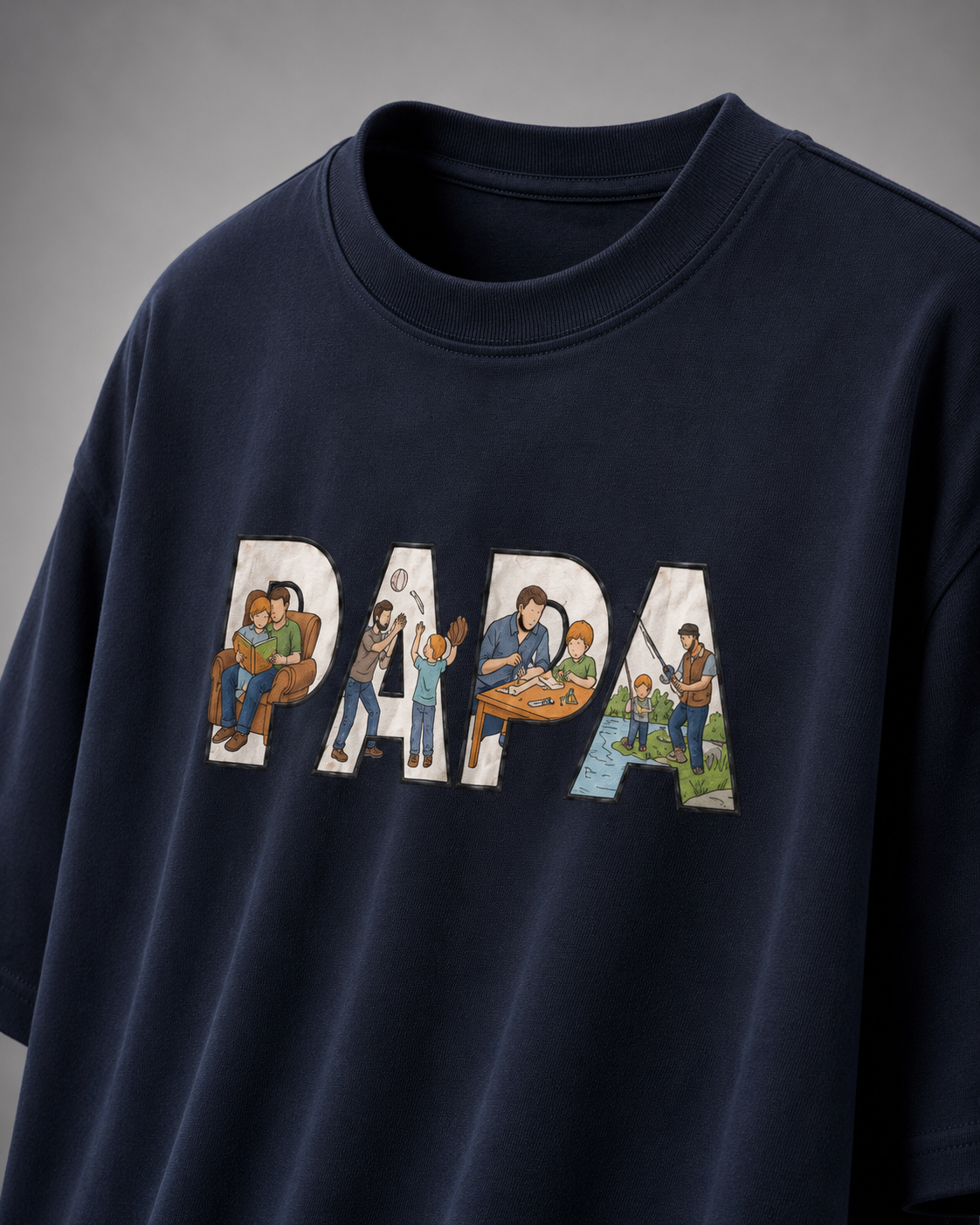 oversized T-shirt with PAPA graphic navy blue