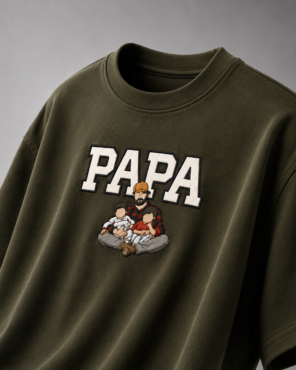 Olive Green oversized T-shirt with PAPA graphic