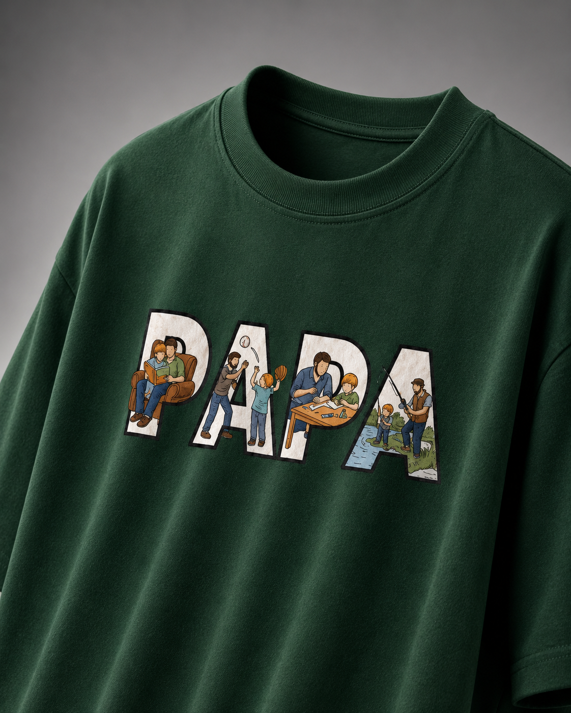 oversized T-shirt with PAPA graphic Bottle Green