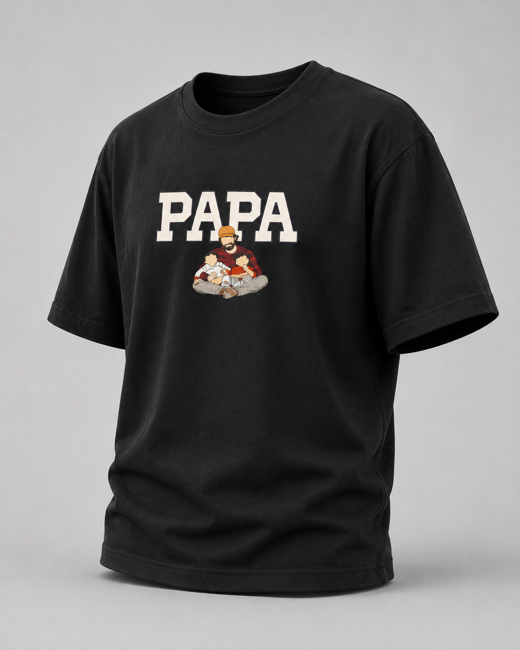 Black oversized T-shirt with PAPA graphic