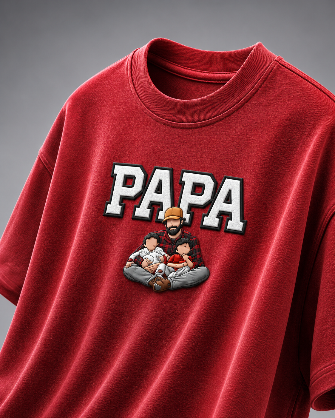 Red oversized T-shirt with PAPA graphic