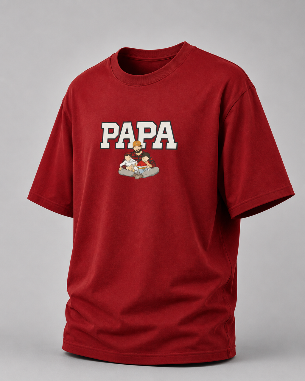 Red oversized T-shirt with PAPA graphic