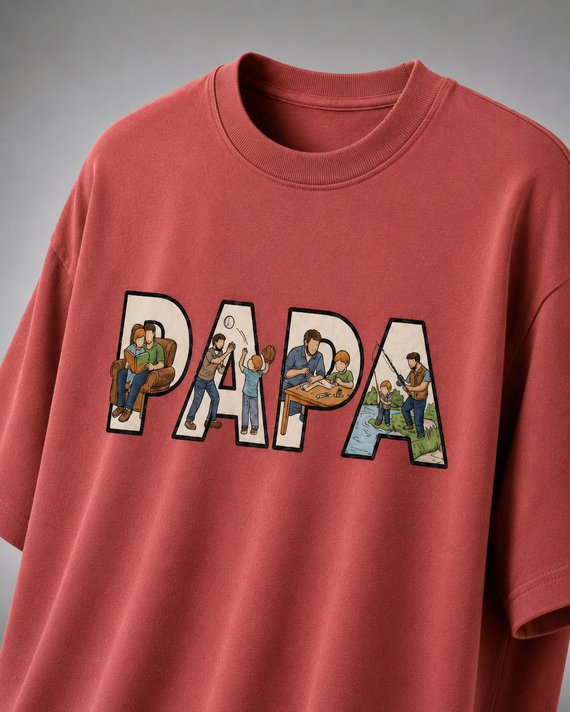 oversized T-shirt with PAPA graphic Coral