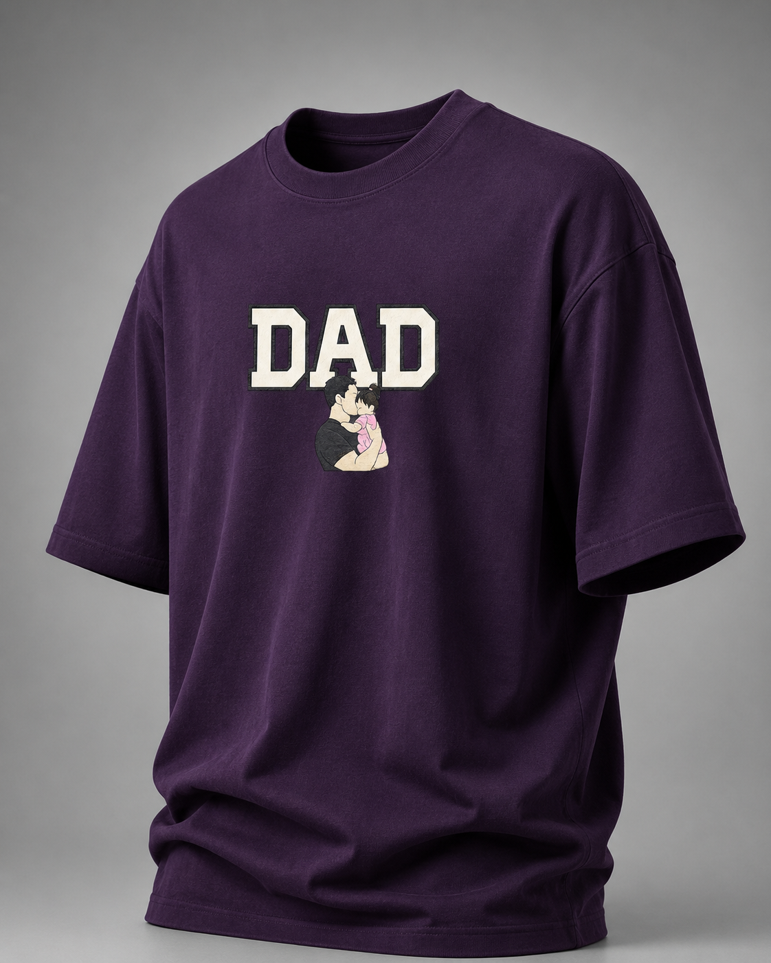 Purple DAD The First Hero Oversized T-Shirt