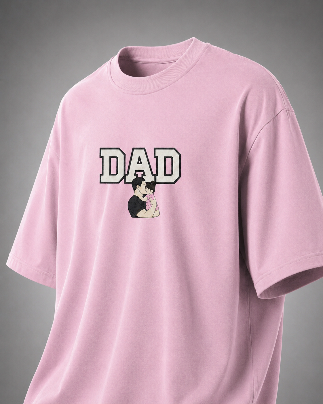 Light Baby Pink DAD The First Hero Oversized T-Shirt