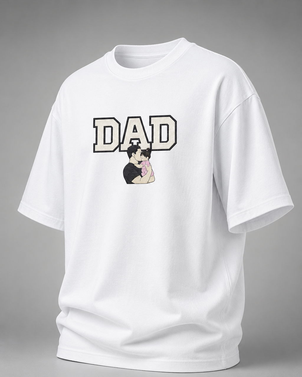 White DAD The First Hero Oversized T-Shirt