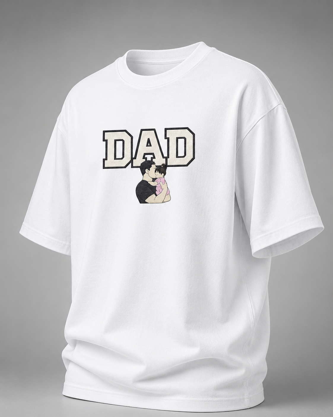 White DAD The First Hero Oversized T-Shirt