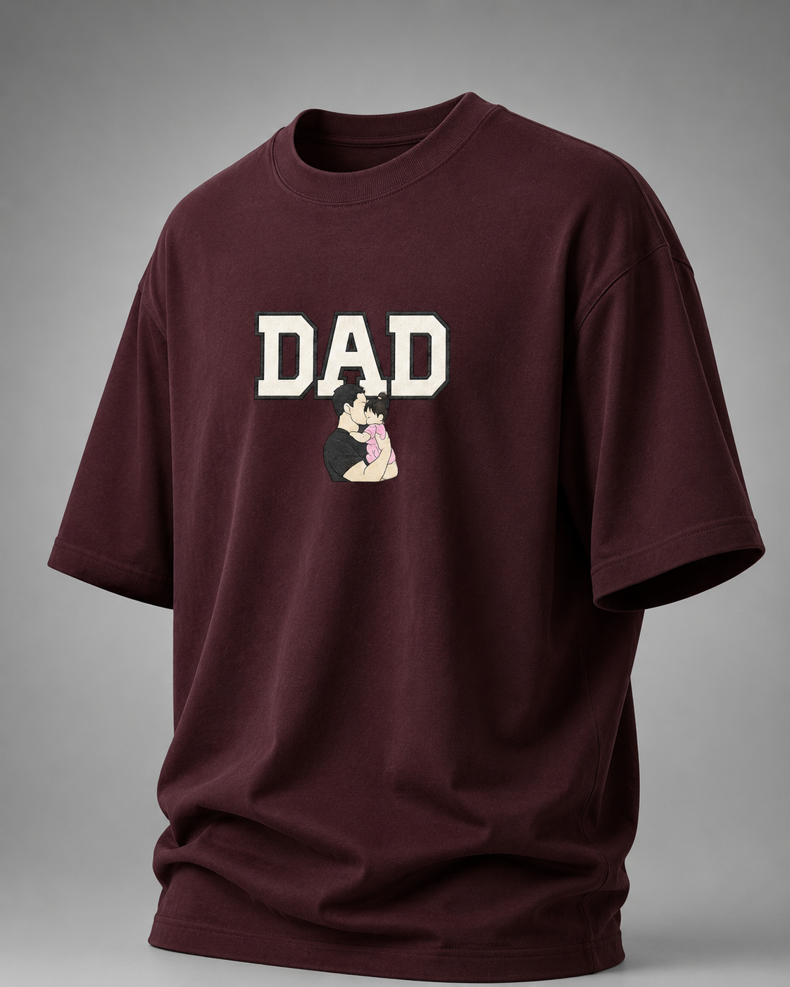 Maroon DAD The First Hero Oversized T-Shirt
