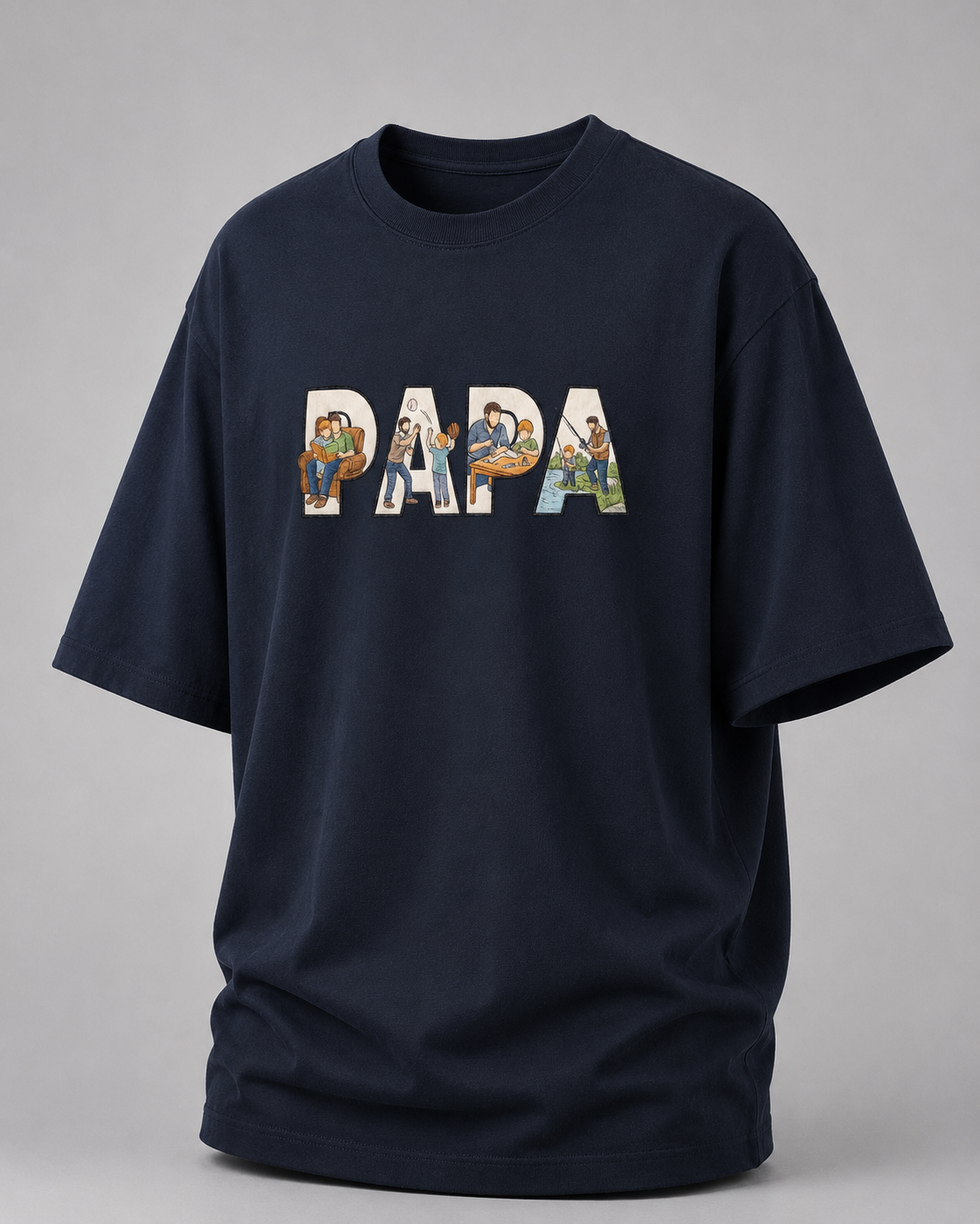 oversized T-shirt with PAPA graphic navy blue