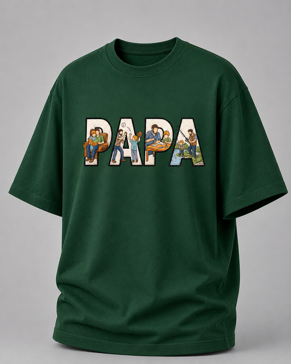 oversized T-shirt with PAPA graphic Bottle Green