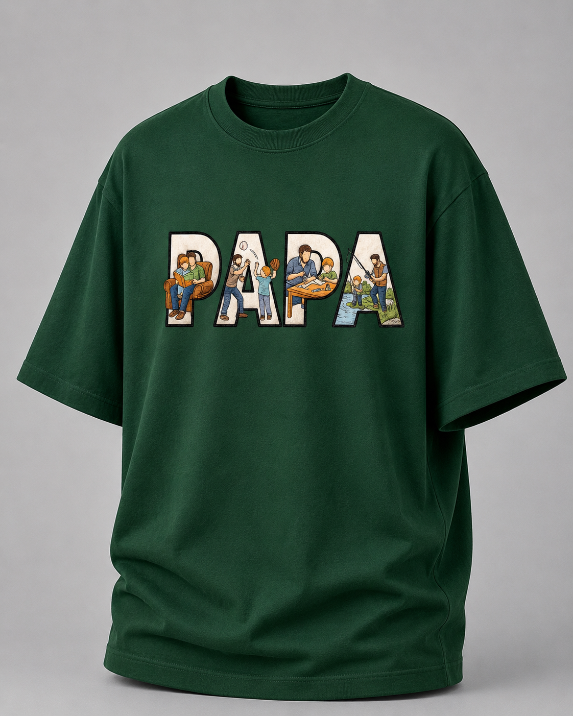 oversized T-shirt with PAPA graphic Bottle Green