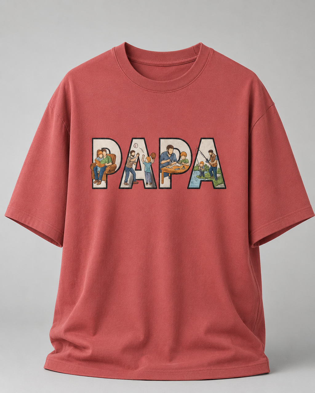 oversized T-shirt with PAPA graphic Coral