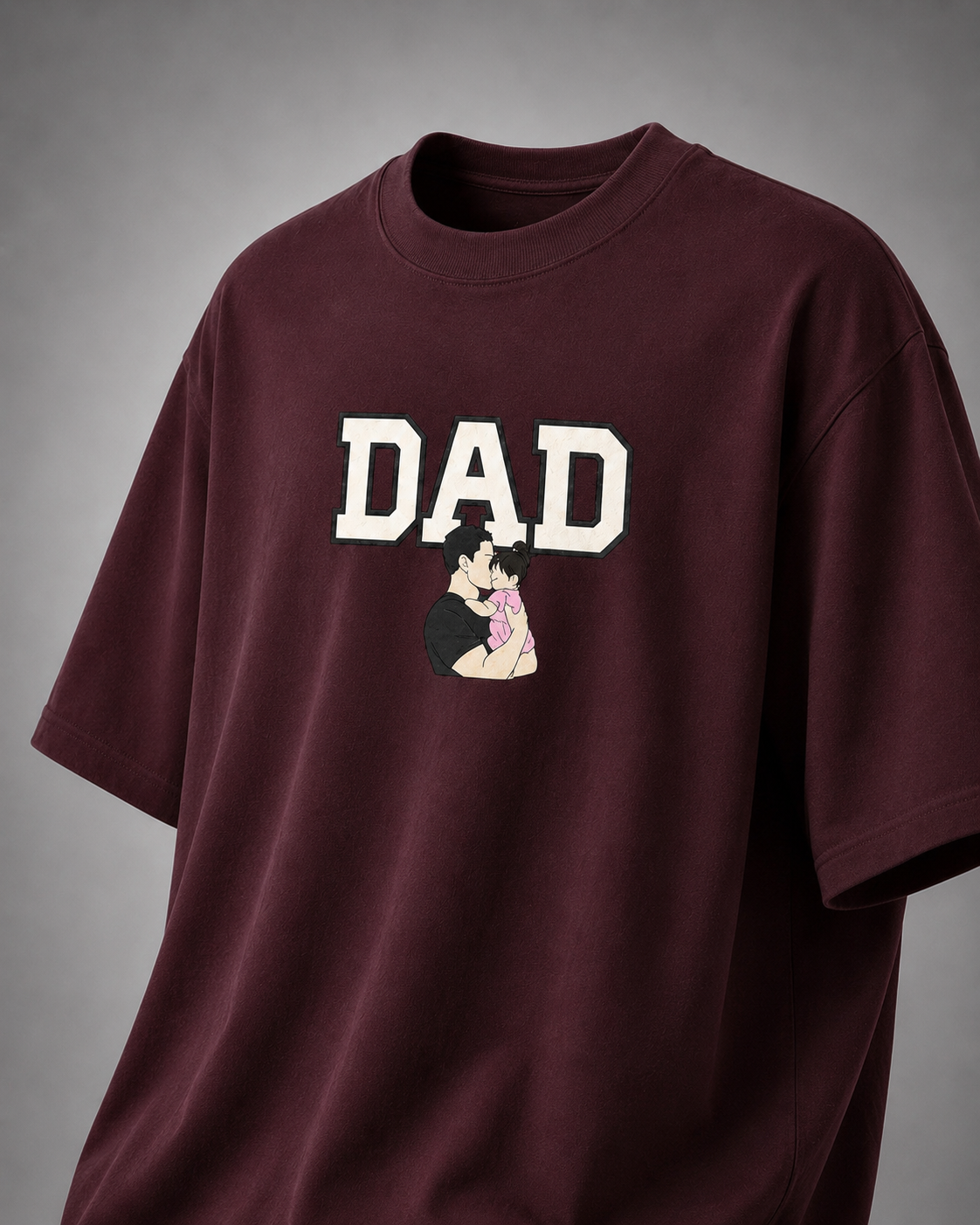 Maroon DAD The First Hero Oversized T-Shirt