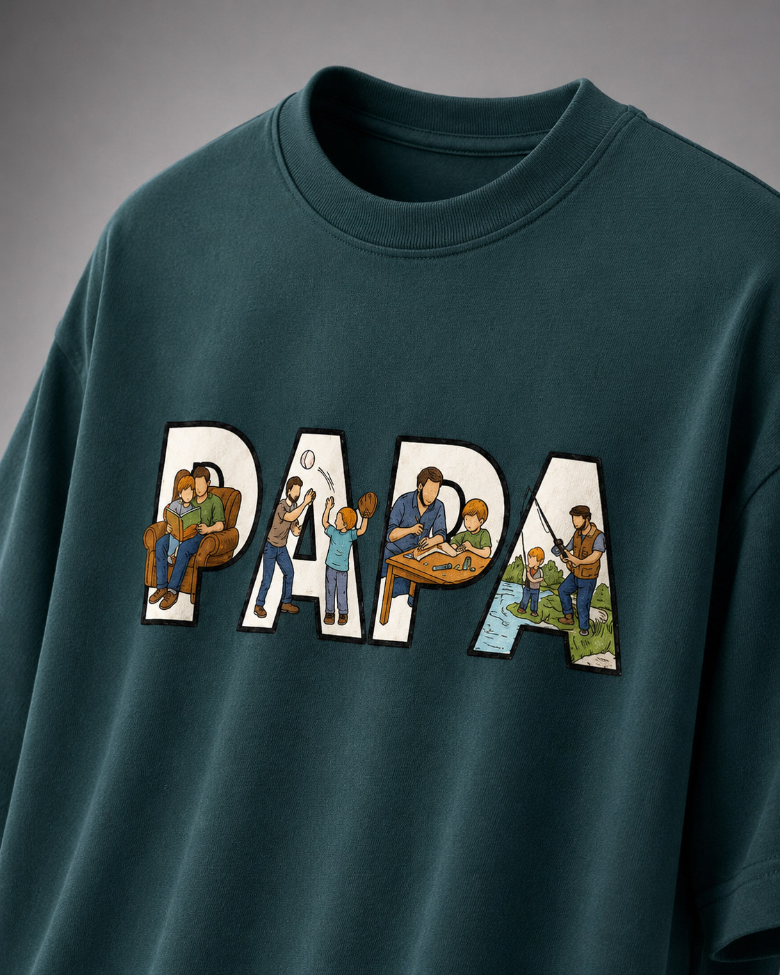 oversized T-shirt with PAPA graphic Petrol Blue