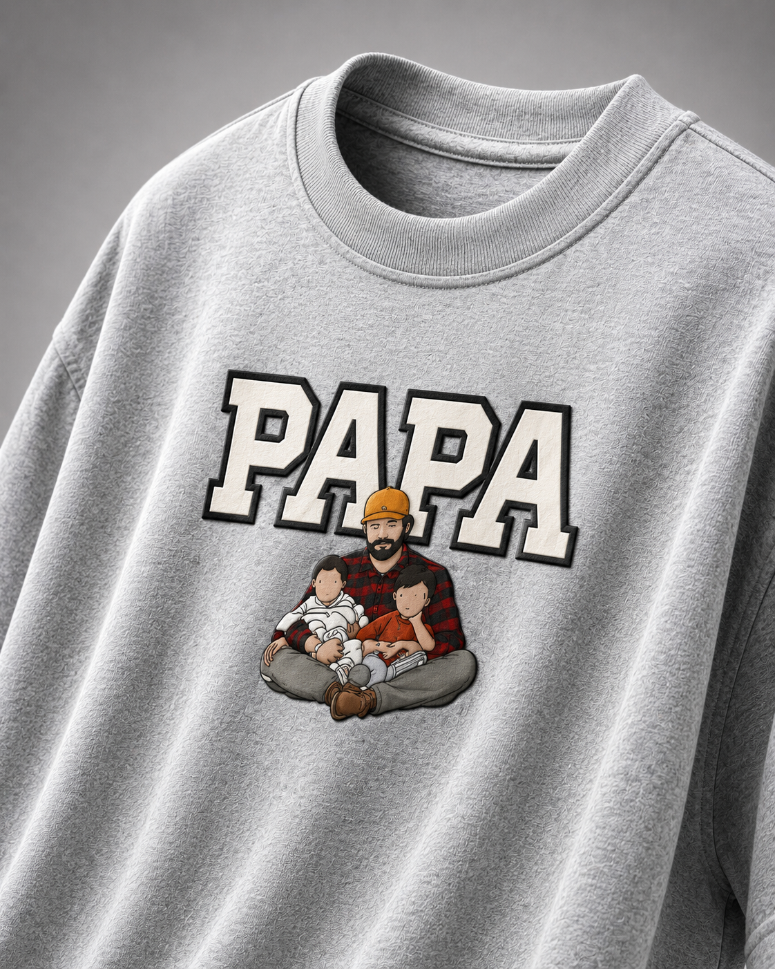Grey Melange oversized T-shirt with PAPA graphic