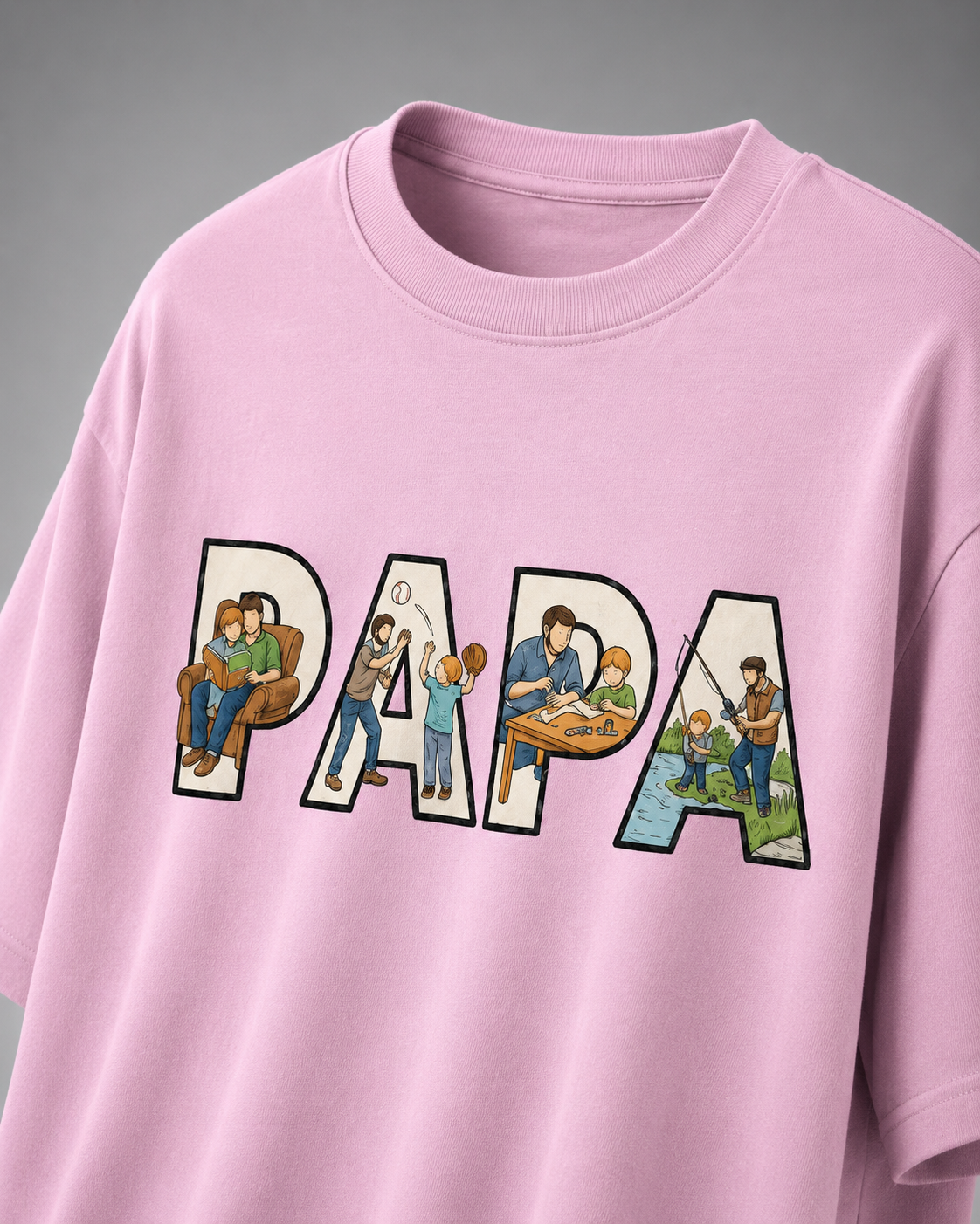 oversized T-shirt with PAPA graphic Light Baby Pink
