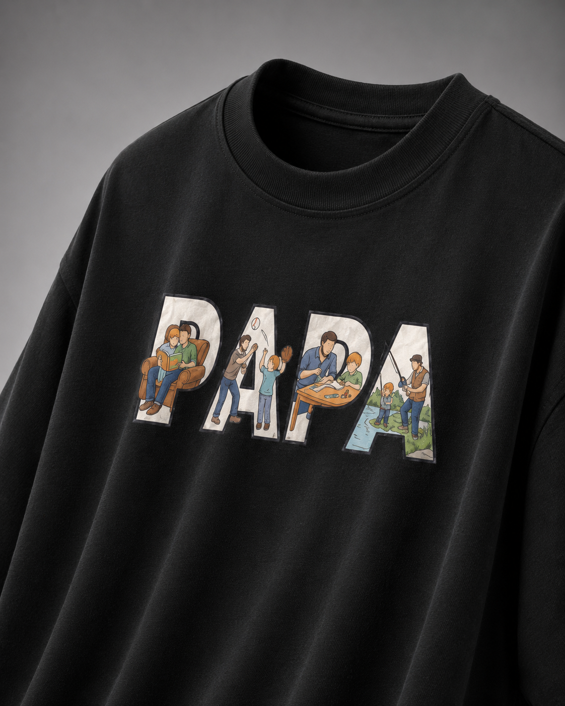 oversized T-shirt with PAPA graphic black 