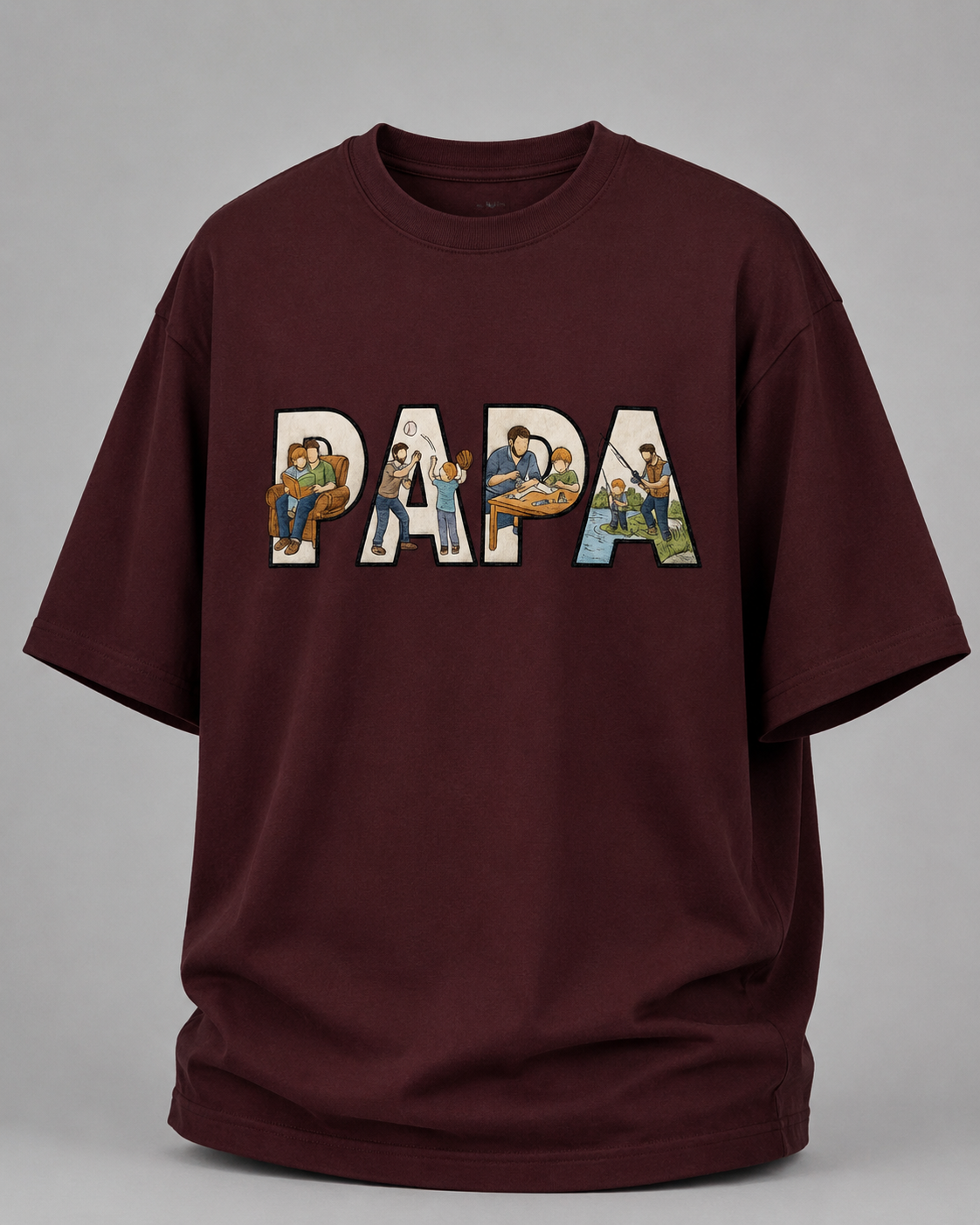 oversized T-shirt with PAPA graphic Maroon