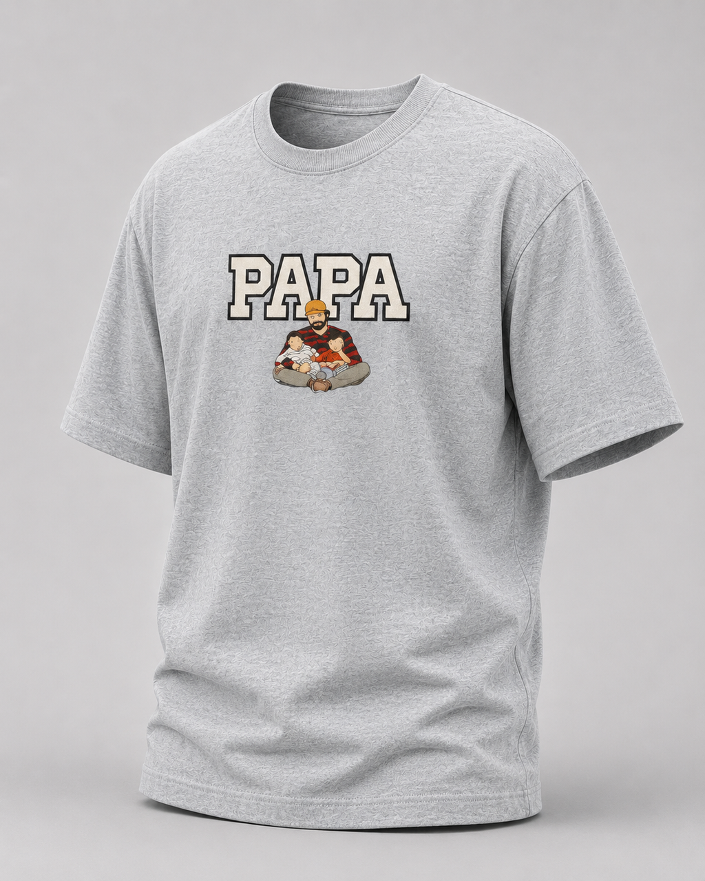 Grey Melange oversized T-shirt with PAPA graphic