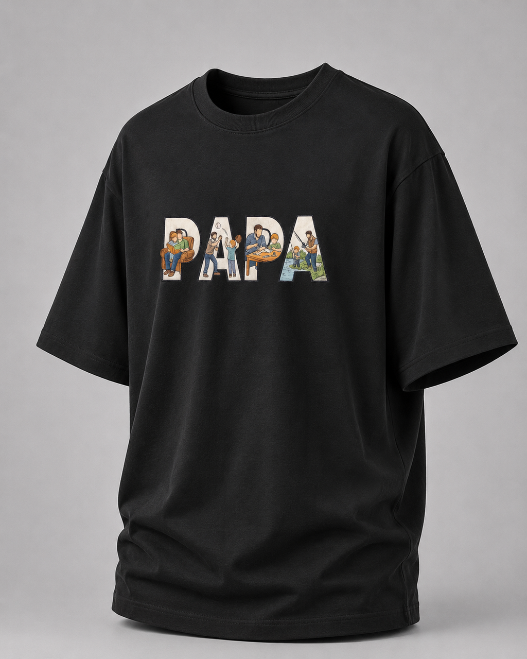oversized T-shirt with PAPA graphic black 