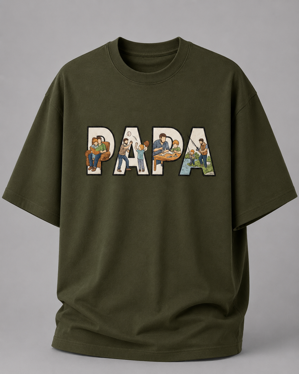 oversized T-shirt with PAPA graphic Olive Green