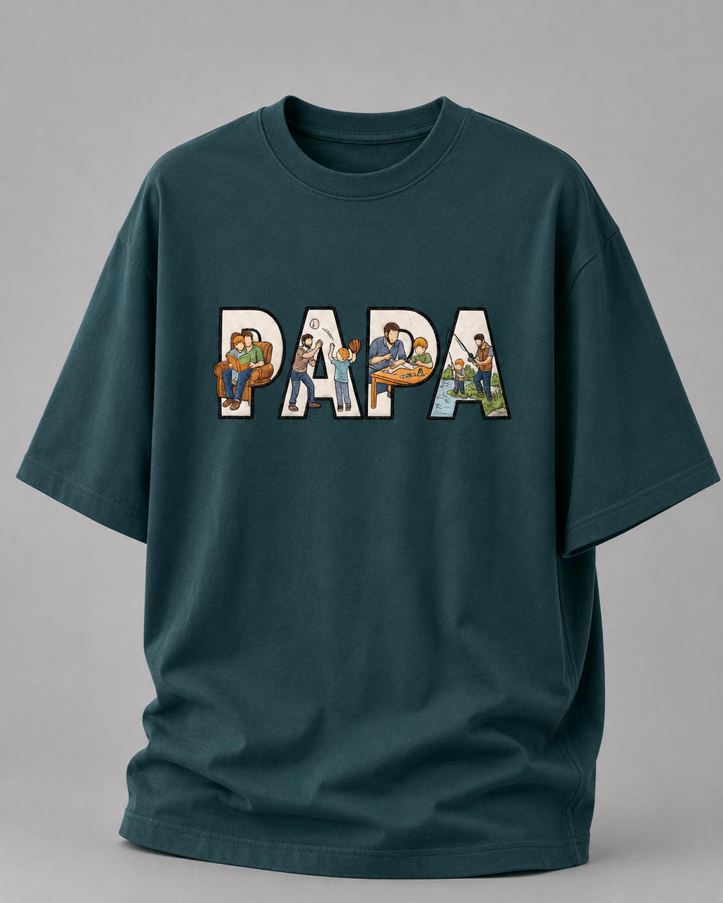 oversized T-shirt with PAPA graphic Petrol Blue