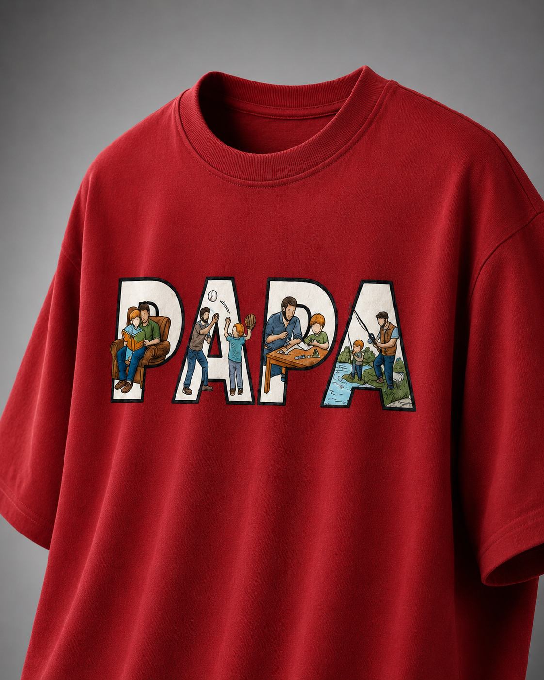 oversized T-shirt with PAPA graphic Red