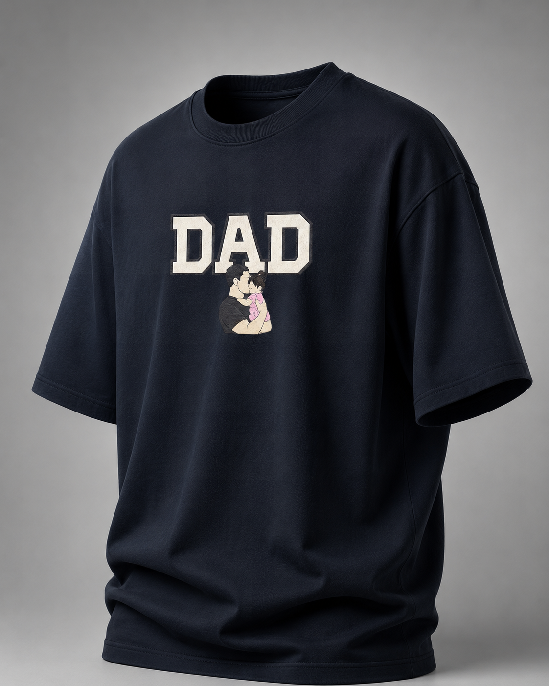 Navy Blue DAD The First Hero Oversized T-Shirt