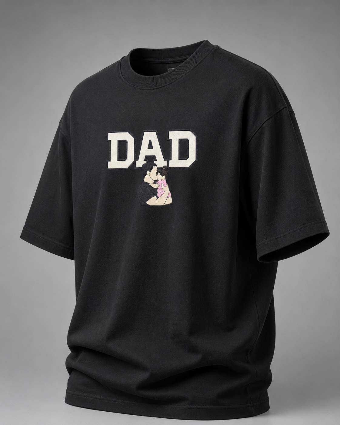 Black DAD The First Hero Oversized T-Shirt