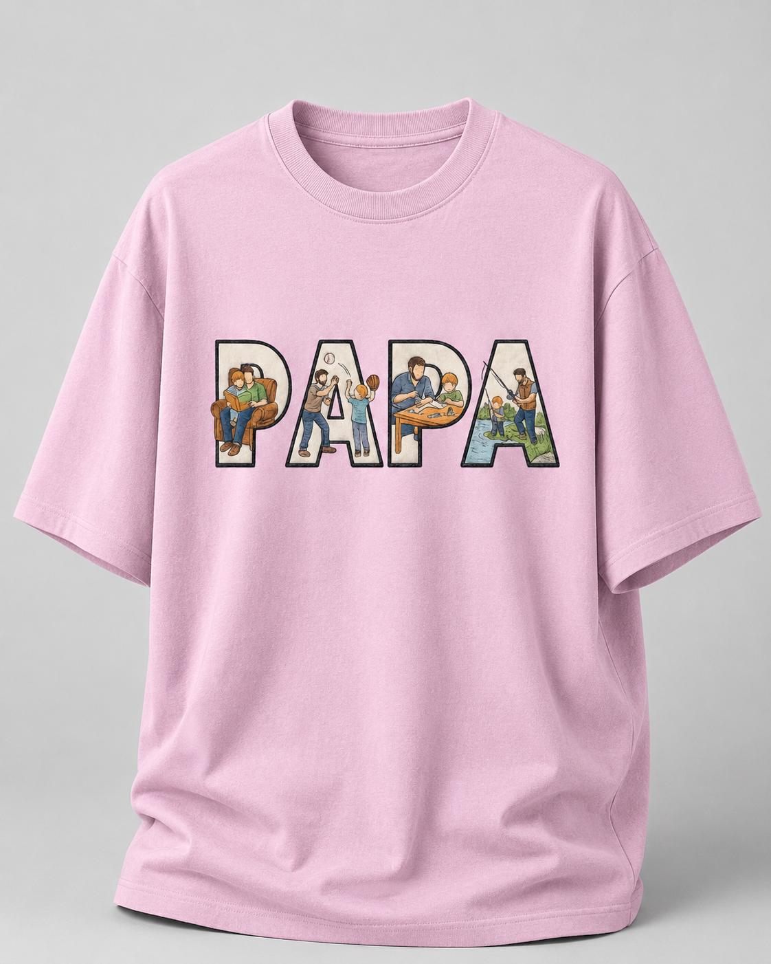 oversized T-shirt with PAPA graphic Light Baby Pink