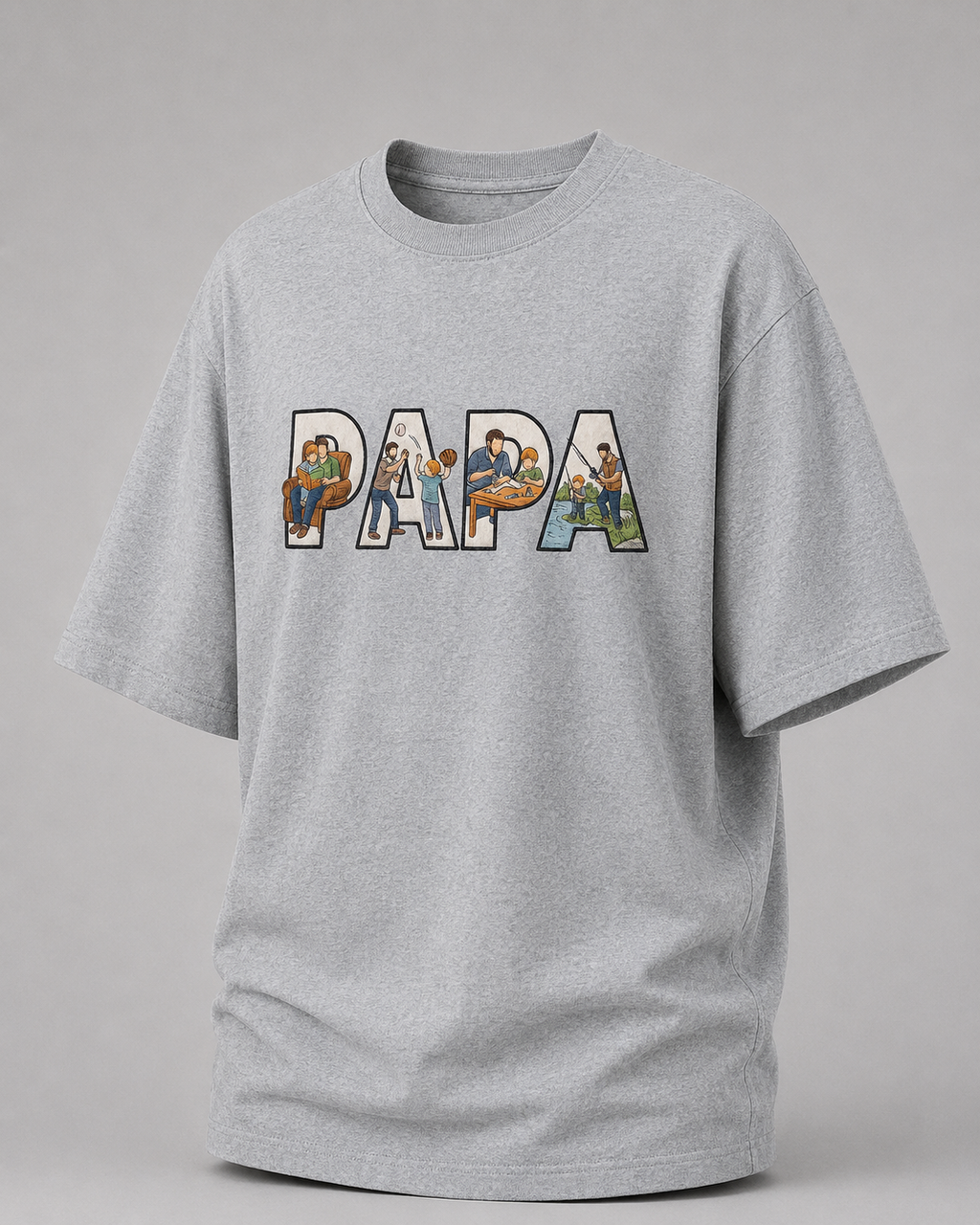 oversized T-shirt with PAPA graphic Grey Melange