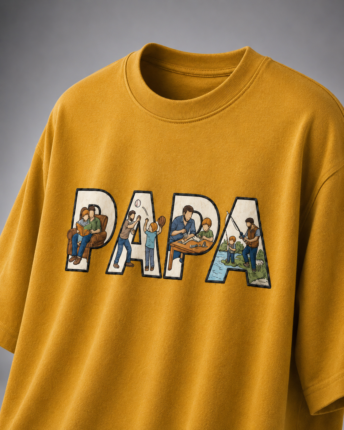 oversized T-shirt with PAPA graphic Mustard Yellow