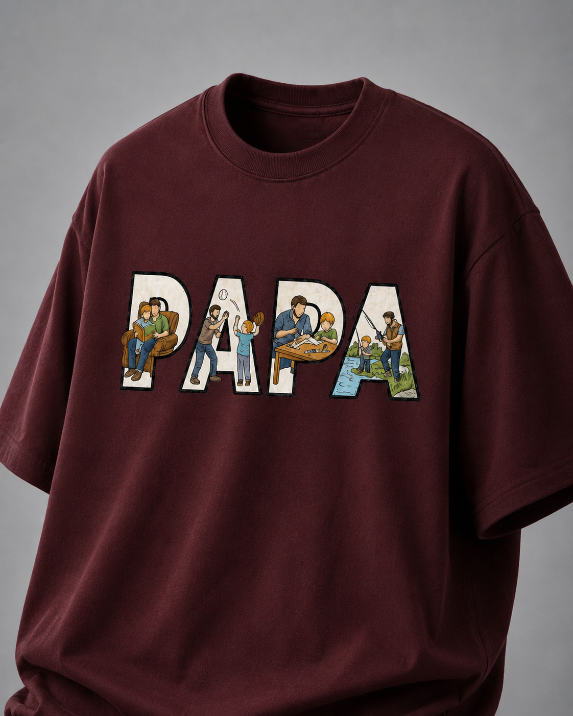 oversized T-shirt with PAPA graphic Maroon