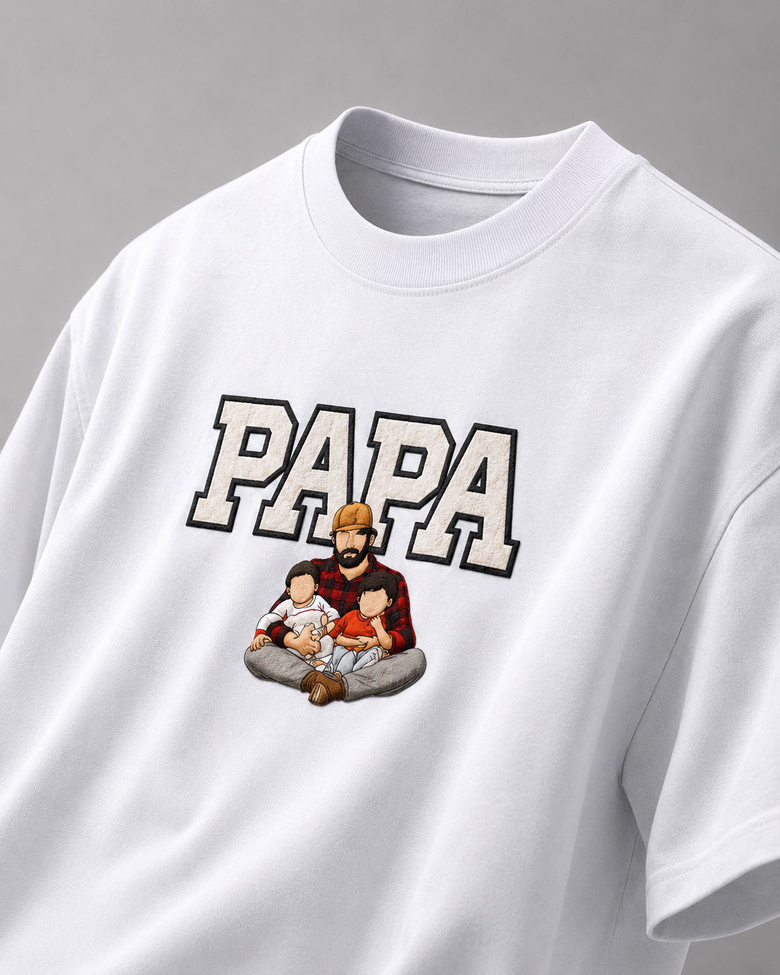 white oversized T-shirt with PAPA graphic