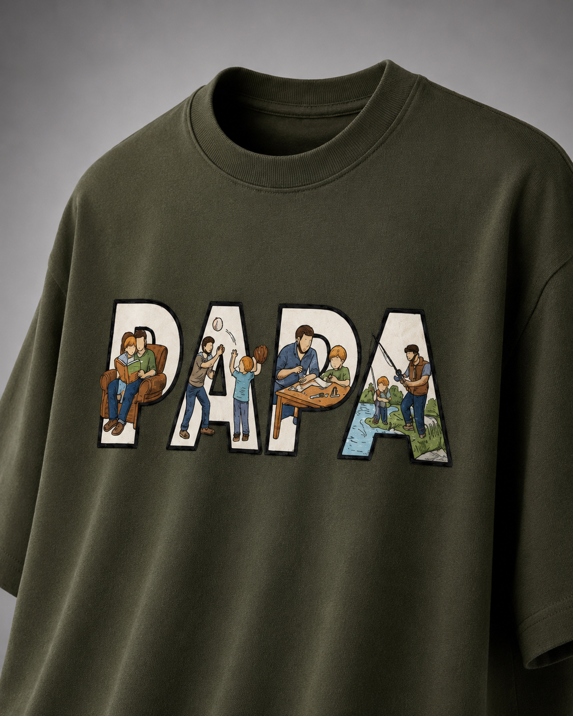 oversized T-shirt with PAPA graphic Olive Green