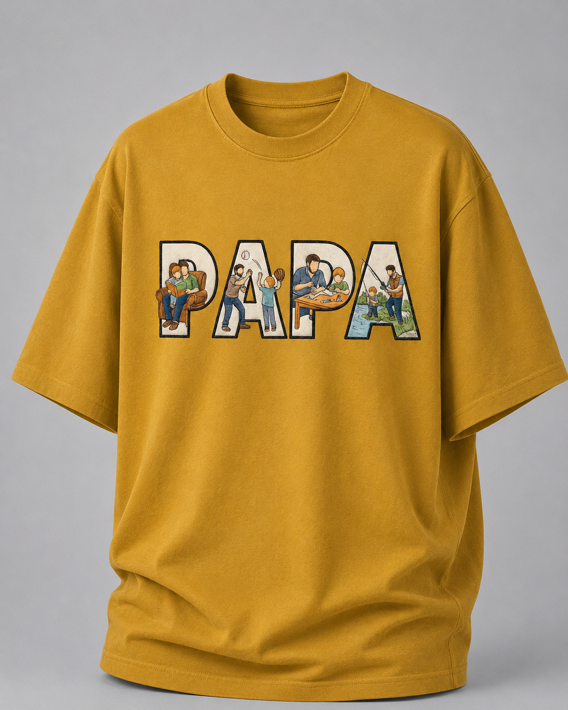 oversized T-shirt with PAPA graphic Mustard Yellow