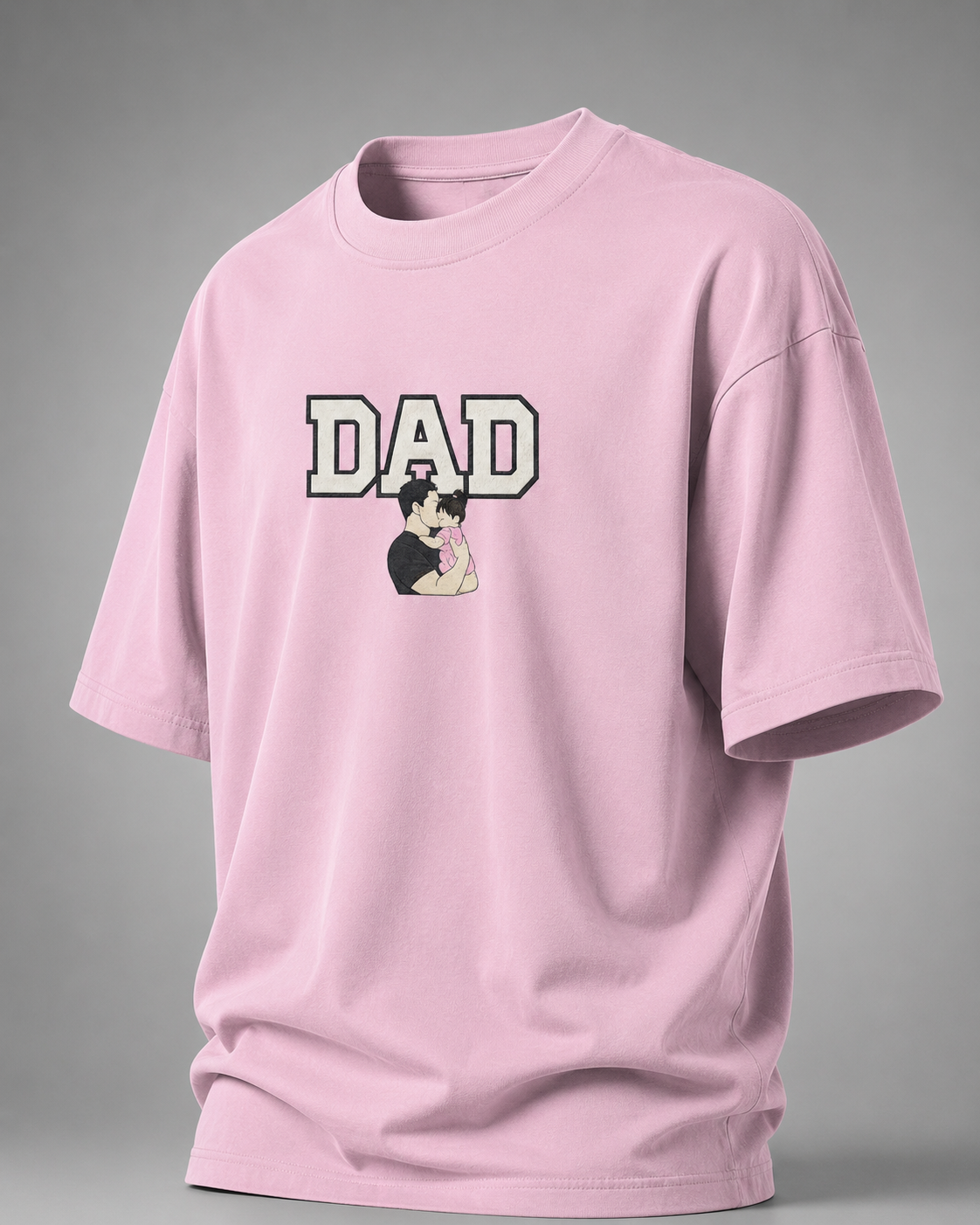 Light Baby Pink DAD The First Hero Oversized T-Shirt